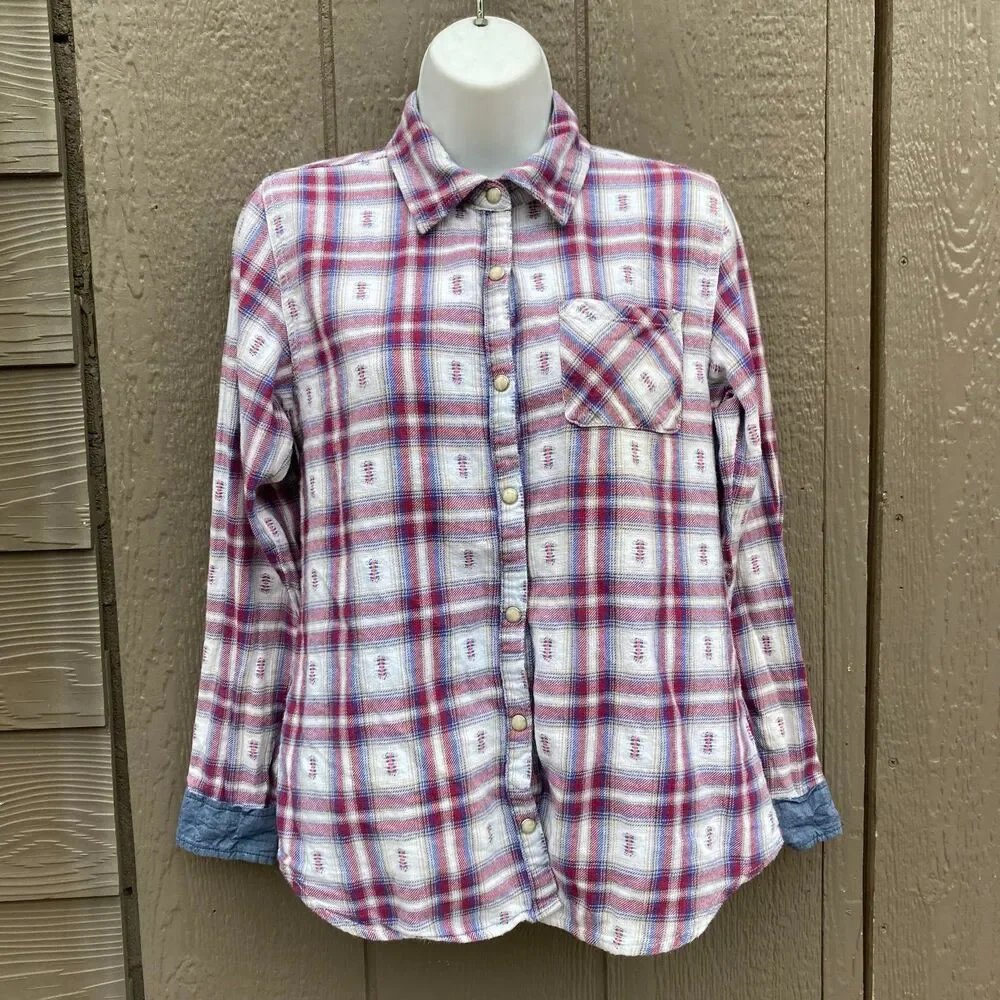 Women’s size small plaid flannel pearl snap shirt wild blues - Picture 1 of 2